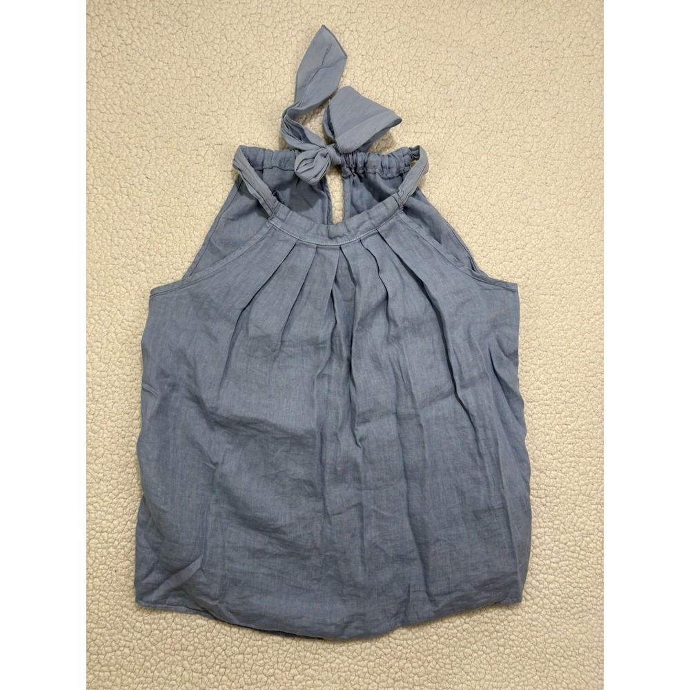Bellambia Made in Italy 100% Linen Blue Tie Shoulder Tank Size M Halter Top